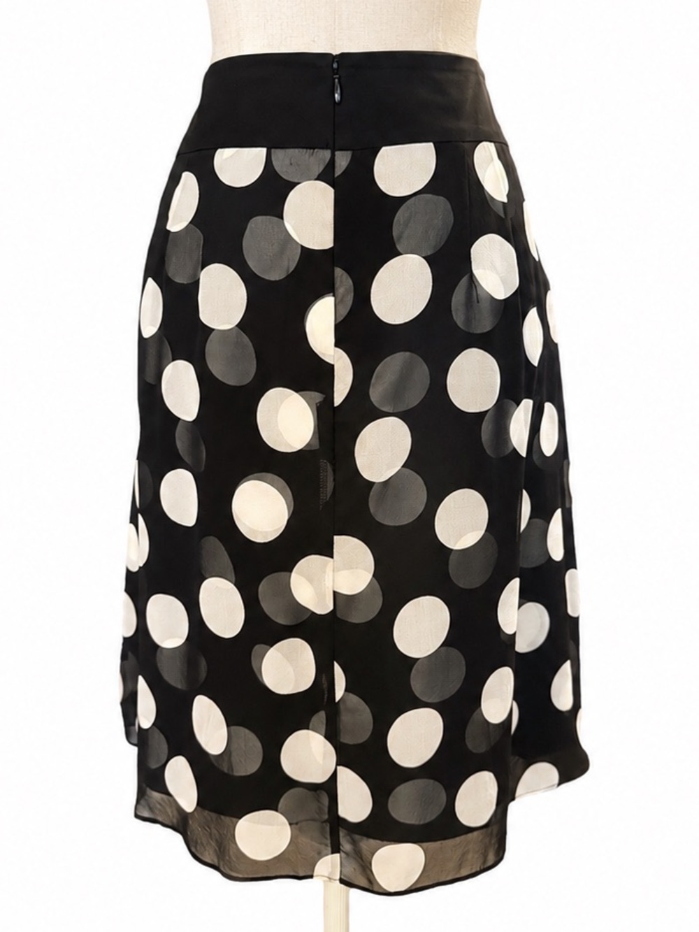Ann Taylor Silk Polka Dot Pleated Midi Skirt Black White Sheer A-Line Size 6 - Picture 3 of 12